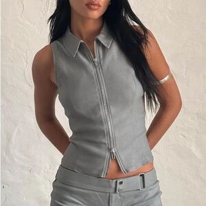 NWT MOTEL ROCKS Janae Vest Top In Stretch Tailoring Grey